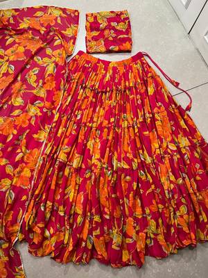 Women's Marble Floral Print Flared Lehenga Choli Set 5