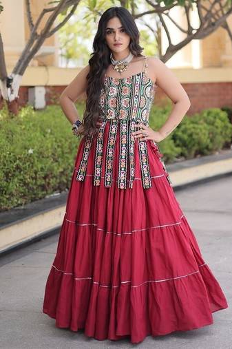 maroon cotton gota patti lace work lehenga choli set for women