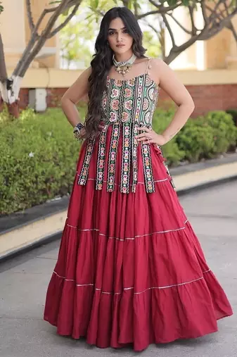 women cotton navratri lehenga choli with gota patti & lace work set for women-full stitched free size