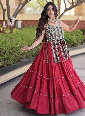 women cotton navratri lehenga choli with gota patti & lace work set for women-full stitched free size 2