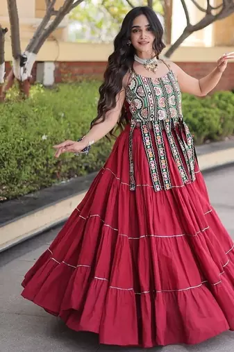 women cotton navratri lehenga choli with gota patti & lace work set for women-full stitched free size