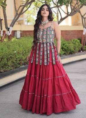 women cotton navratri lehenga choli with gota patti & lace work set for women-full stitched free size 3