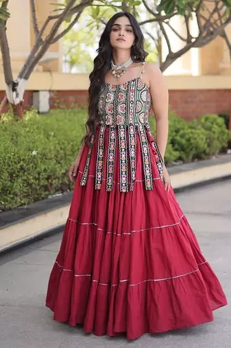 women cotton navratri lehenga choli with gota patti & lace work set for women-full stitched free size