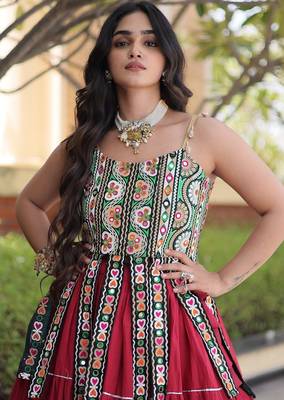 women cotton navratri lehenga choli with gota patti & lace work set for women-full stitched free size 4