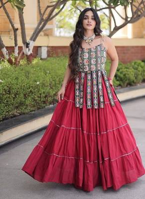 women cotton navratri lehenga choli with gota patti & lace work set for women-full stitched free size 5
