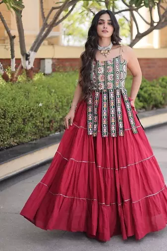 women cotton navratri lehenga choli with gota patti & lace work set for women-full stitched free size