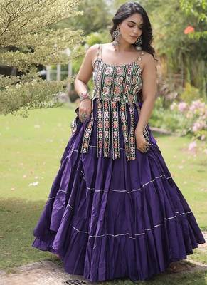 women cotton navratri lehenga choli with gota patti & lace work set for women-full stitched free size 2