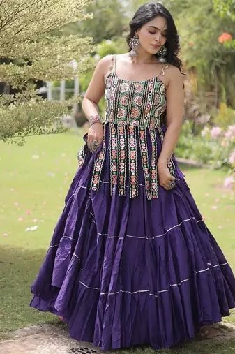 women cotton navratri lehenga choli with gota patti & lace work set for women-full stitched free size