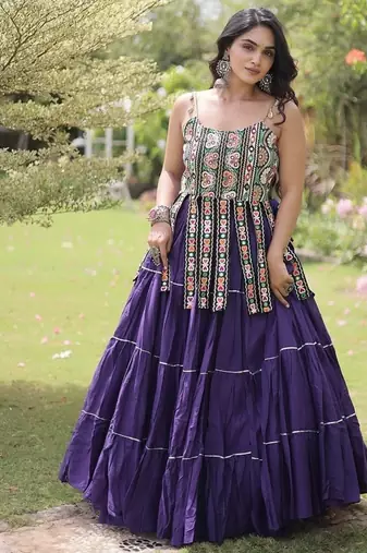 women cotton navratri lehenga choli with gota patti & lace work set for women-full stitched free size