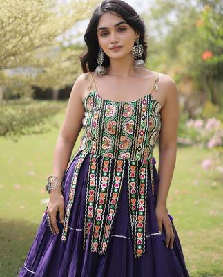 women cotton navratri lehenga choli with gota patti & lace work set for women-full stitched free size 4