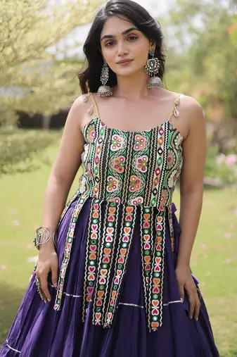 women cotton navratri lehenga choli with gota patti & lace work set for women-full stitched free size