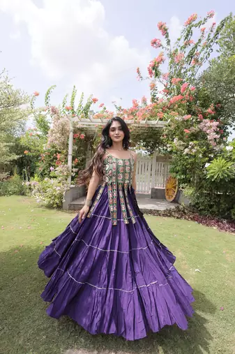 women cotton navratri lehenga choli with gota patti & lace work set for women-full stitched free size