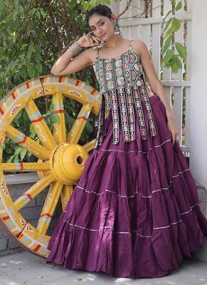 women cotton navratri lehenga choli with gota patti & lace work set for women-full stitched free size 3