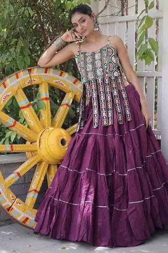women cotton navratri lehenga choli with gota patti & lace work set for women-full stitched free size
