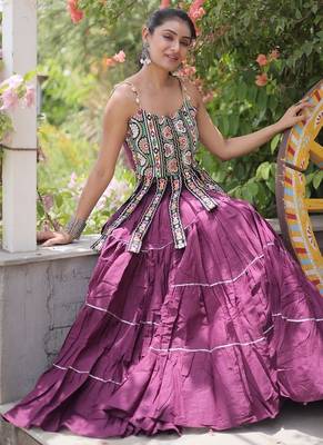 women cotton navratri lehenga choli with gota patti & lace work set for women-full stitched free size 5