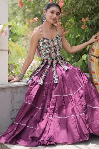 women cotton navratri lehenga choli with gota patti & lace work set for women-full stitched free size