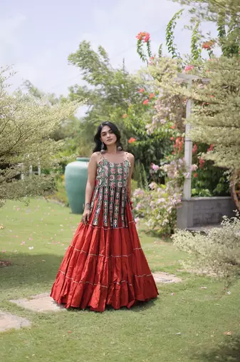 women cotton navratri lehenga choli with gota patti & lace work set for women-full stitched free size