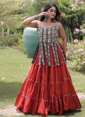 women cotton navratri lehenga choli with gota patti & lace work set for women-full stitched free size 3