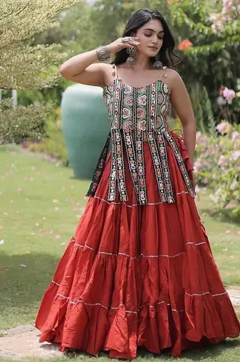 women cotton navratri lehenga choli with gota patti & lace work set for women-full stitched free size