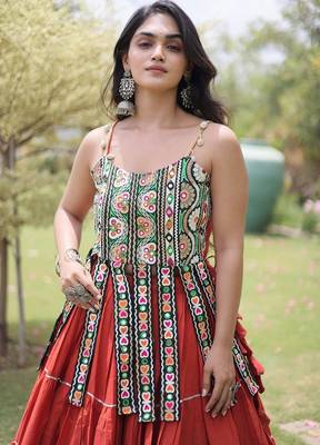 women cotton navratri lehenga choli with gota patti & lace work set for women-full stitched free size 4