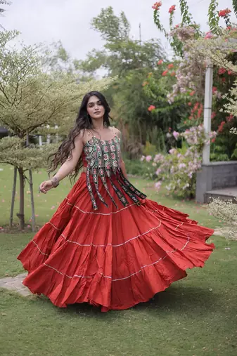 women cotton navratri lehenga choli with gota patti & lace work set for women-full stitched free size