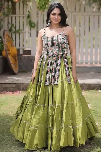 women cotton navratri lehenga choli with gota patti & lace work set for women-full stitched free size