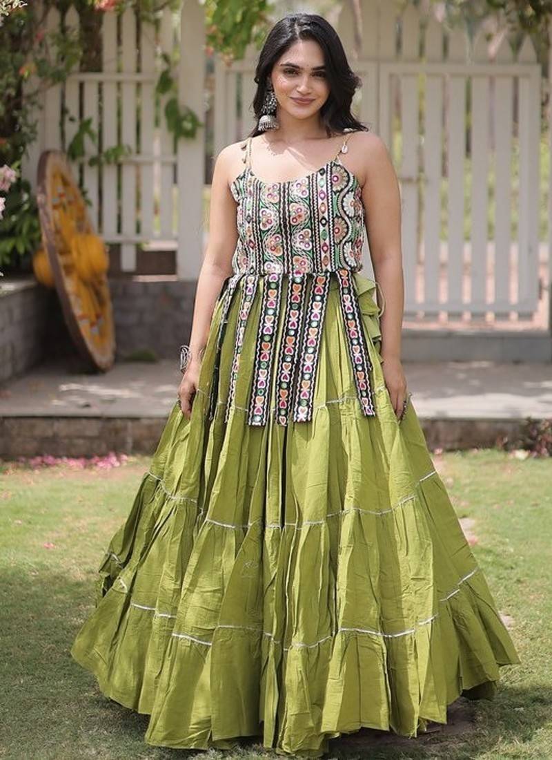 women cotton navratri lehenga choli with gota patti & lace work set for women-full stitched free size