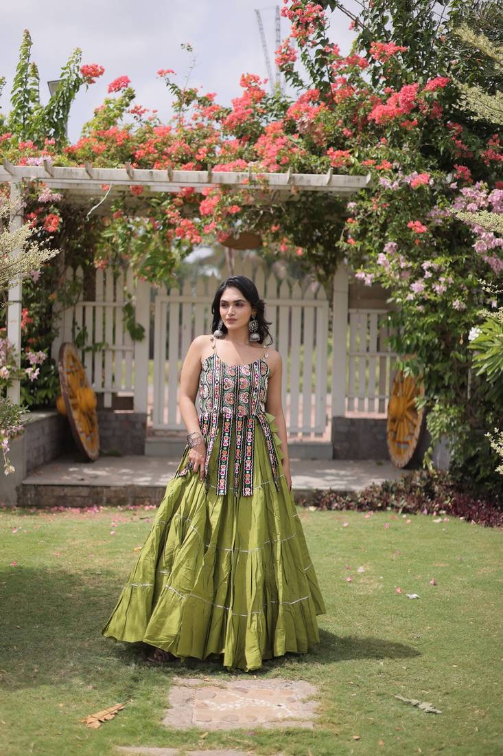 women cotton navratri lehenga choli with gota patti & lace work set for women-full stitched free size
