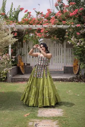 women cotton navratri lehenga choli with gota patti & lace work set for women-full stitched free size