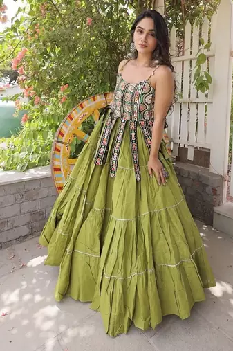 women cotton navratri lehenga choli with gota patti & lace work set for women-full stitched free size