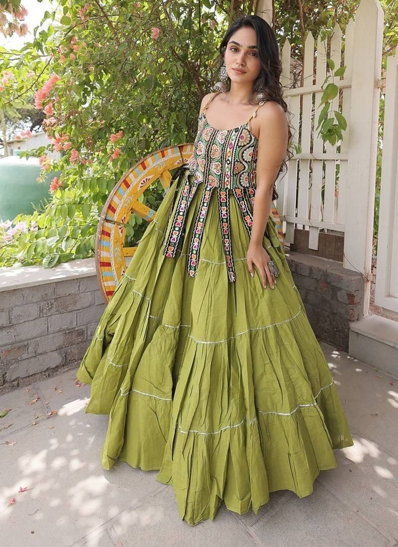 women cotton navratri lehenga choli with gota patti & lace work set for women-full stitched free size
