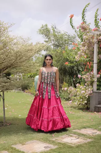 women cotton navratri lehenga choli with gota patti & lace work set for women-full stitched free size