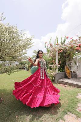 women cotton navratri lehenga choli with gota patti & lace work set for women-full stitched free size 2