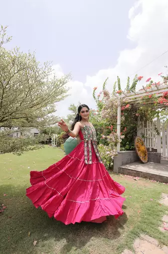 women cotton navratri lehenga choli with gota patti & lace work set for women-full stitched free size