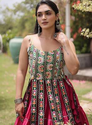 women cotton navratri lehenga choli with gota patti & lace work set for women-full stitched free size 4