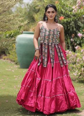 women cotton navratri lehenga choli with gota patti & lace work set for women-full stitched free size 5
