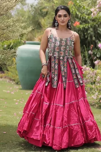 women cotton navratri lehenga choli with gota patti & lace work set for women-full stitched free size