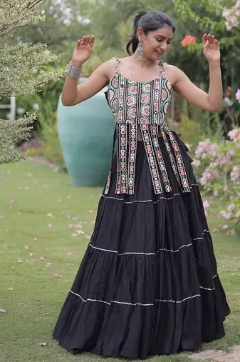 women cotton navratri lehenga choli with gota patti & lace work set for women-full stitched free size