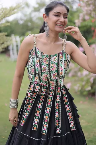 women cotton navratri lehenga choli with gota patti & lace work set for women-full stitched free size