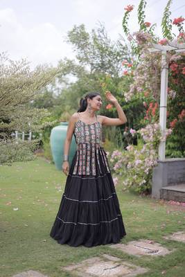 women cotton navratri lehenga choli with gota patti & lace work set for women-full stitched free size 5
