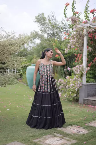 women cotton navratri lehenga choli with gota patti & lace work set for women-full stitched free size