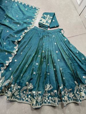 teal Gold Crush With Sequins and Thread Embroidery Lehenga Choli 7