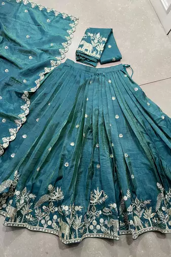 teal Gold Crush With Sequins and Thread Embroidery Lehenga Choli