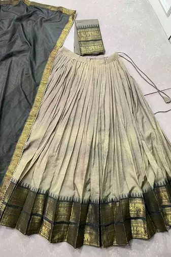 Pure Chanderi Zari Weaving Lehenga Choli with Dupatta