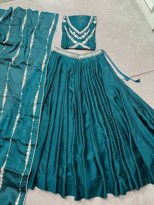 Women Rangoli silk blend blend Embellished Lehenga Choli with Sequins & Thread  6