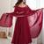 Women's maroon heavy mal chanderi anarkali kurta set with mirror handwork lace dupatta for festive wear