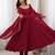 Women's maroon heavy mal chanderi anarkali kurta set with mirror handwork lace dupatta for festive wear