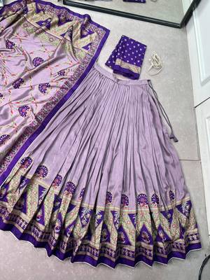 purple printed tussar  silk pleated lehenga choli 6