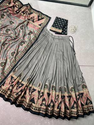 black printed tussar  silk pleated lehenga choli 6