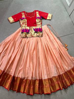 peach cotton silk jacquard zari work lehenga choli 5